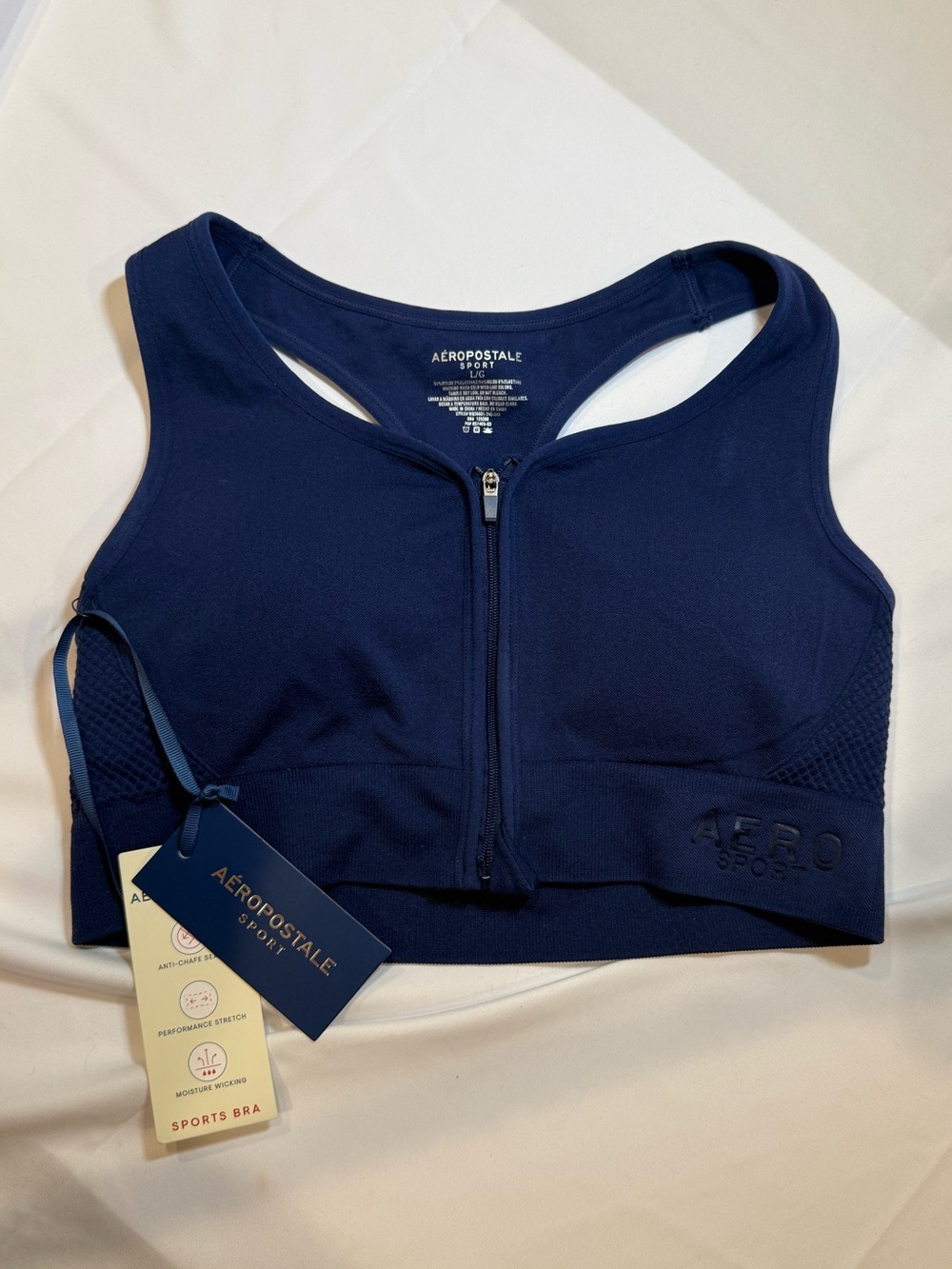 Aeropostale Sport NWT Blue Front Zip Sports Bra Size Large